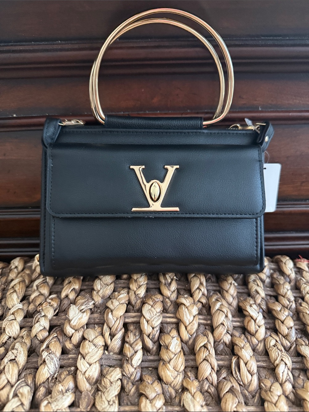 Handheld or Crossbody Purse with Gold Accent